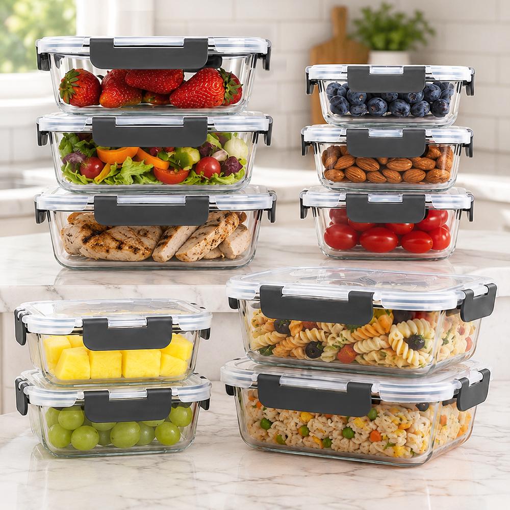Meal Prep Glass Containers With Lids - Juego de 10 Recipientes de Vidrio