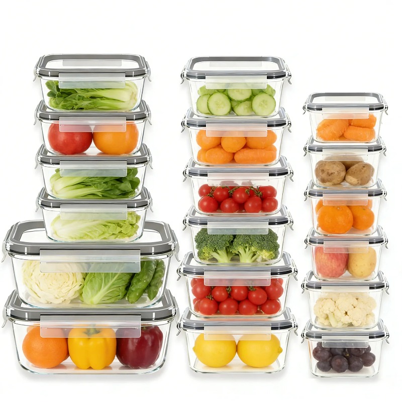 Meal Prep Glass Containers With Lids - Juego de 18 recipientes de vidrio