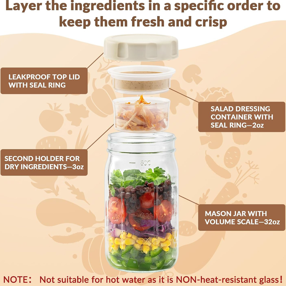 Recipientes de Vidrio para Ens - Meal Prep Jar Salad reseña y precio