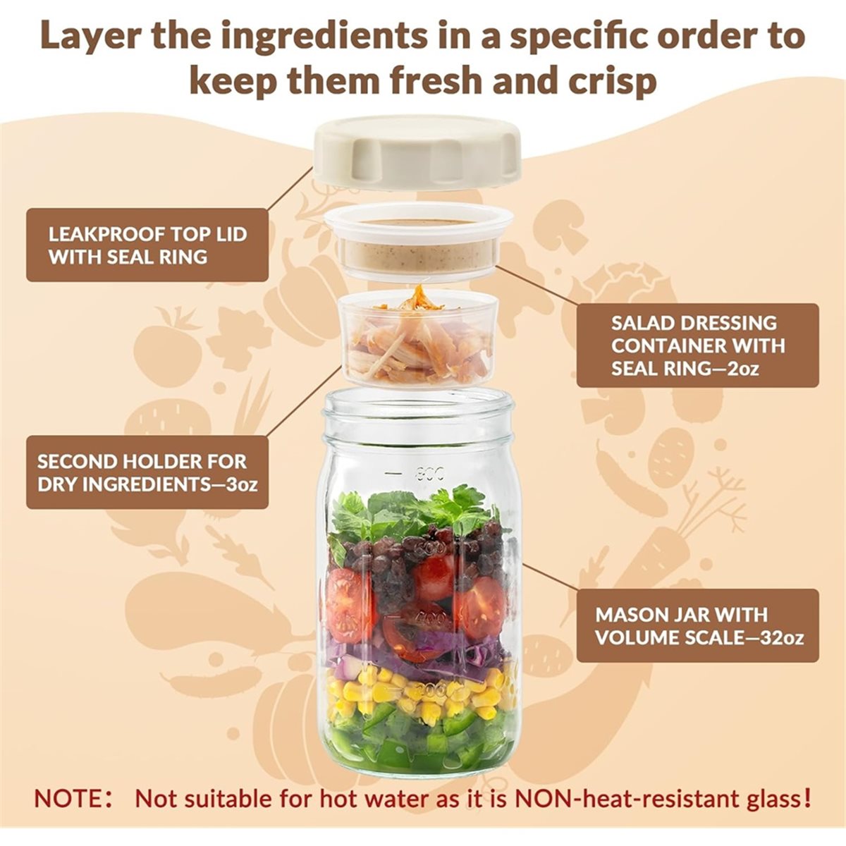 A67T NUEVO Paquete de 4 Frasco - Meal Prep Jar Salad reseña y precio